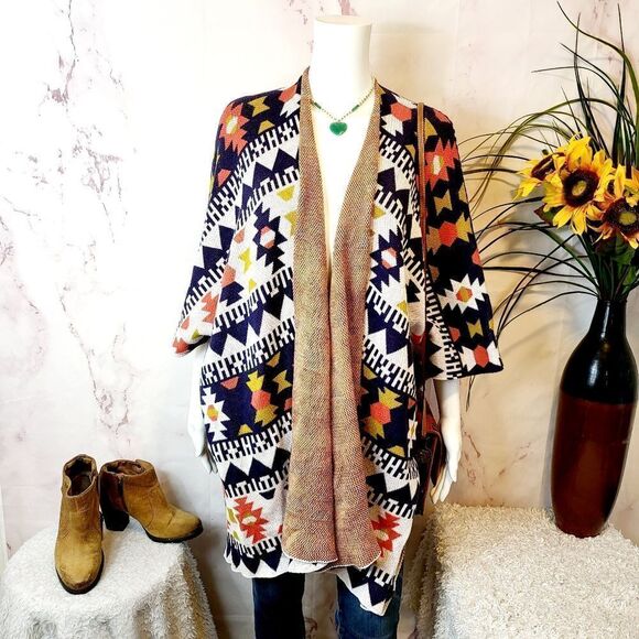 Wild Pearl 100% cotton Southwestern pattern kimono cardigan - Picture 2 of 7